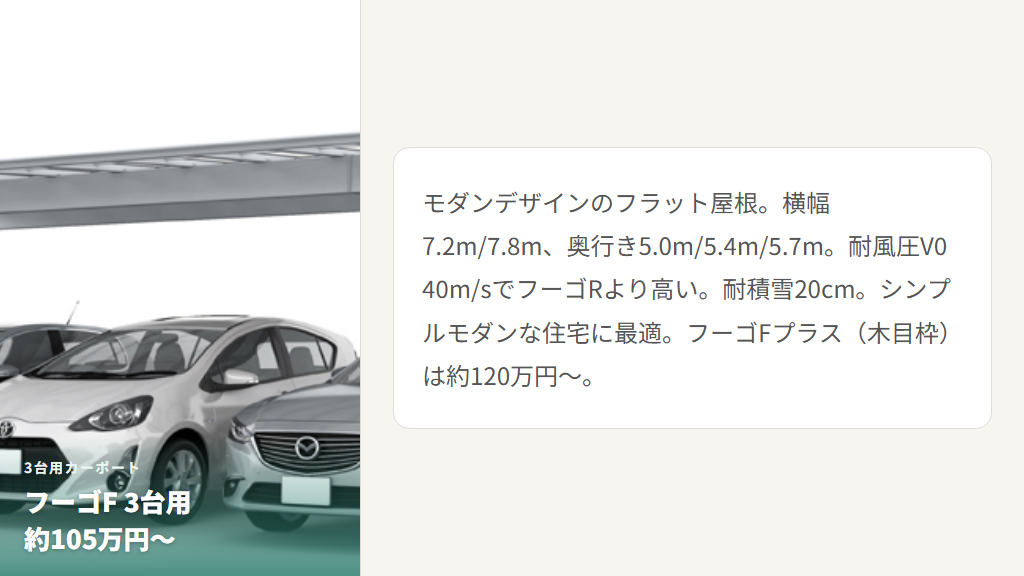 フーゴF 3台用カーポートの施工イメージ