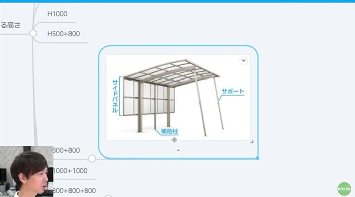 サイドパネルの補助柱とサポート柱