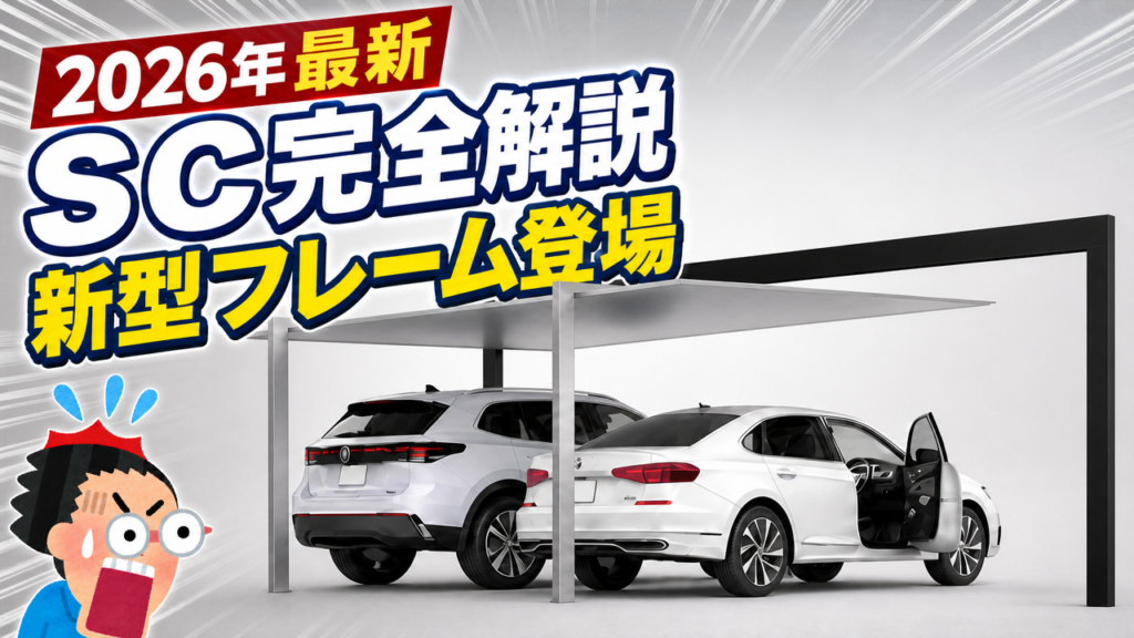カーポートSCフレーム2台用を解説するYouTube動画のサムネイル